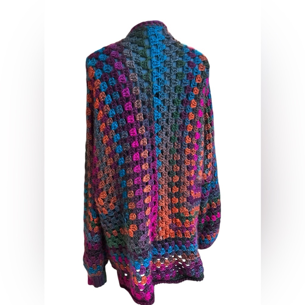 Handmade crochet knit hexagon multicolored cardigan Large - Picture 6 of 12